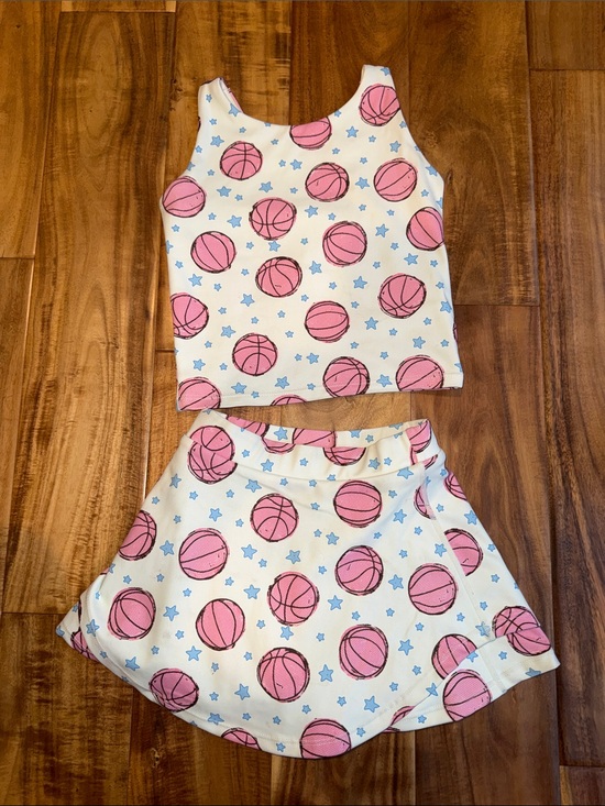SweetHoney Other - SweetHoney Pink & White Basketball Print Pajama Tank Top & Skirt Set